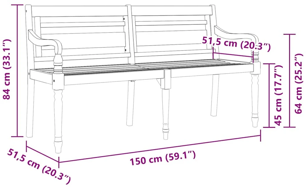 Batavia suoliukas su vyno raudona pagalvėle, 150cm, tikmedis