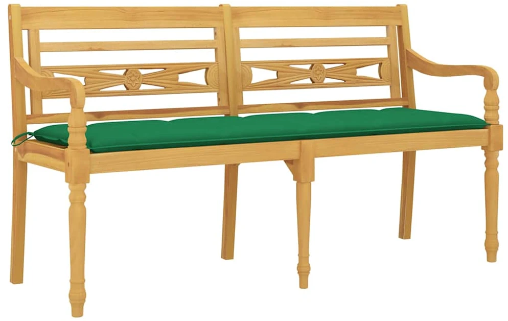 Batavia suoliukas su žalia pagalvėle, 150cm, tikmedžio masyvas