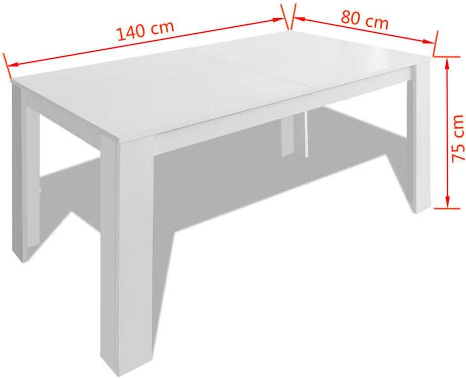 Valgomojo stalas, 140 x 80 x 75 cm, baltas