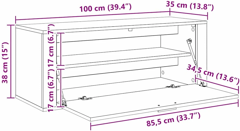 Batu skrynia 100 x 35 x 38 cm Apdirbta mediena Artisano ąžuolo