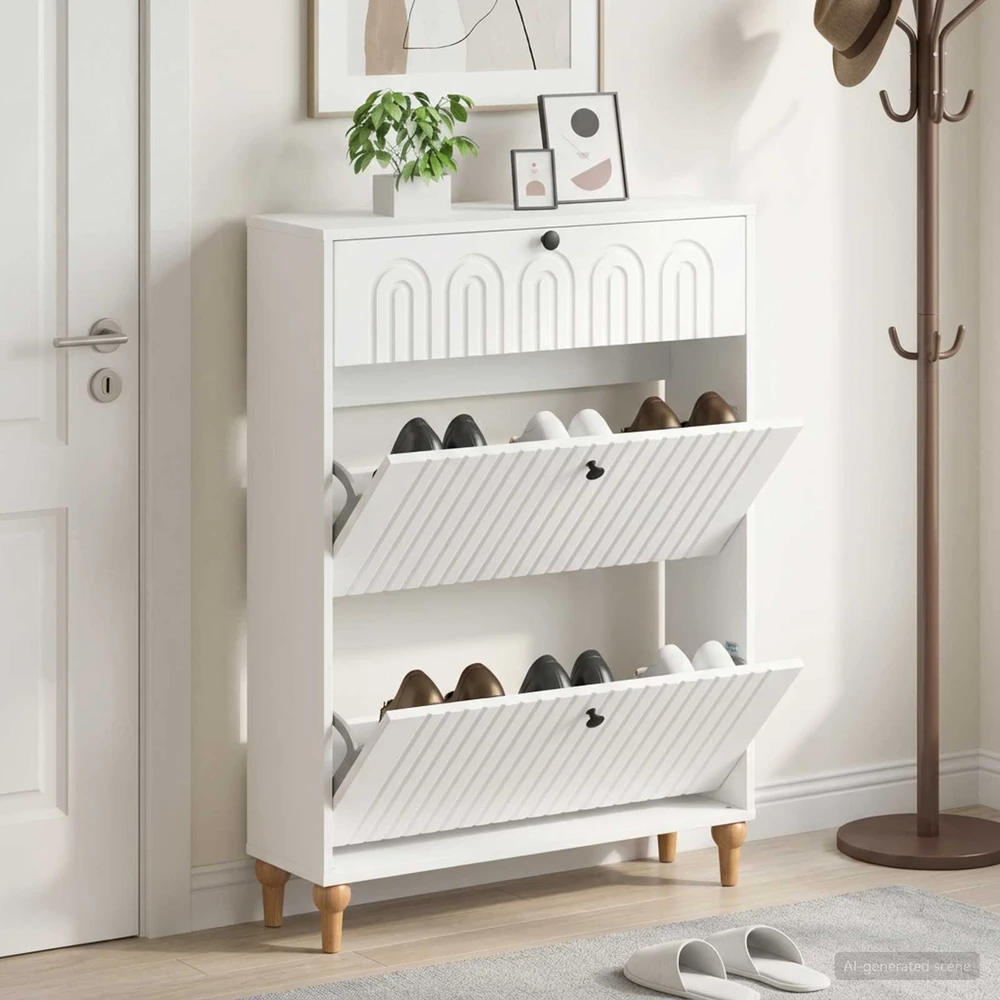 Batu skrynia ALKMAAR 78 x 24 x 103 cm Apdirbta mediena Balta