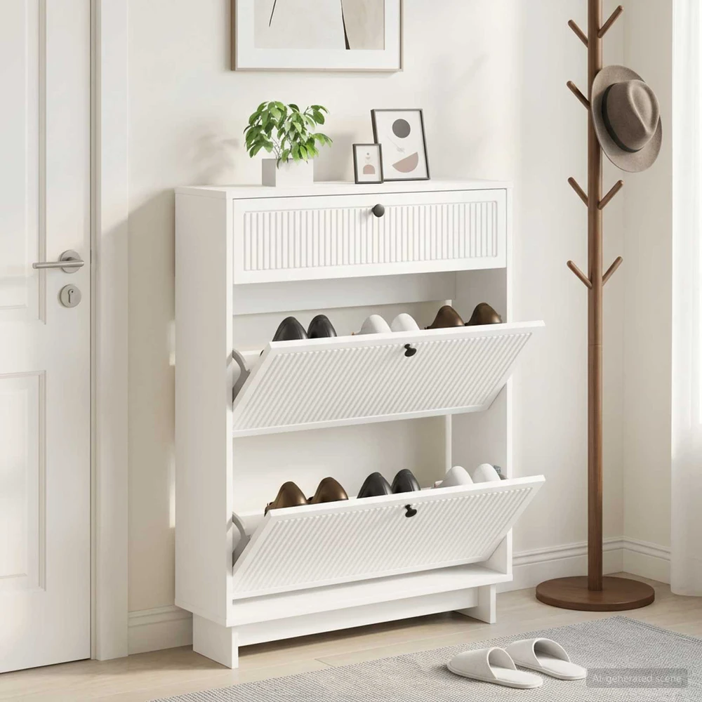 Batu skrynia EDE 78 x 24 x 103 cm Apdirbta mediena Balta