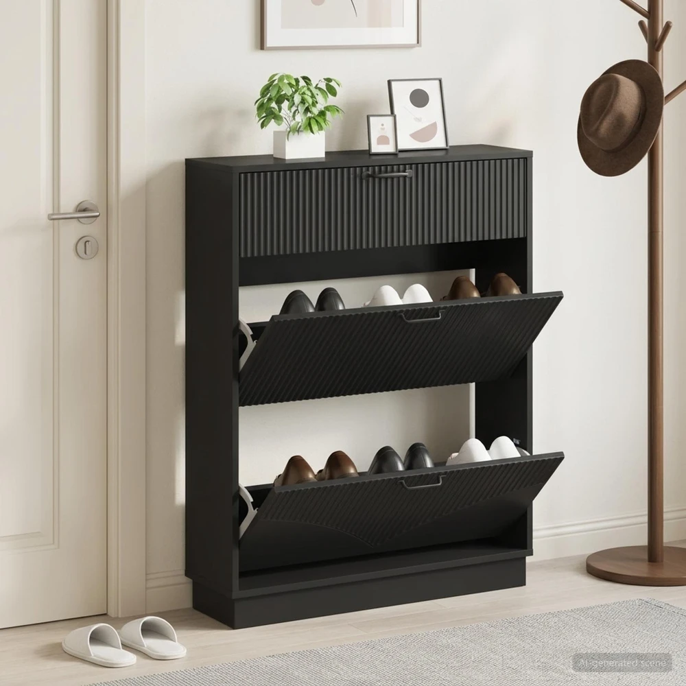 Batu skrynia HOORN 78 x 24 x 100 cm Apdirbta mediena Juoda