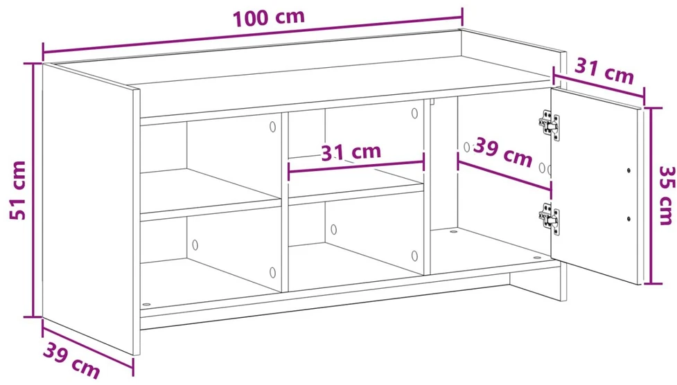 Batu skrynia su saugykla Sendintos medienos 100 x 39,5 x 51 cm