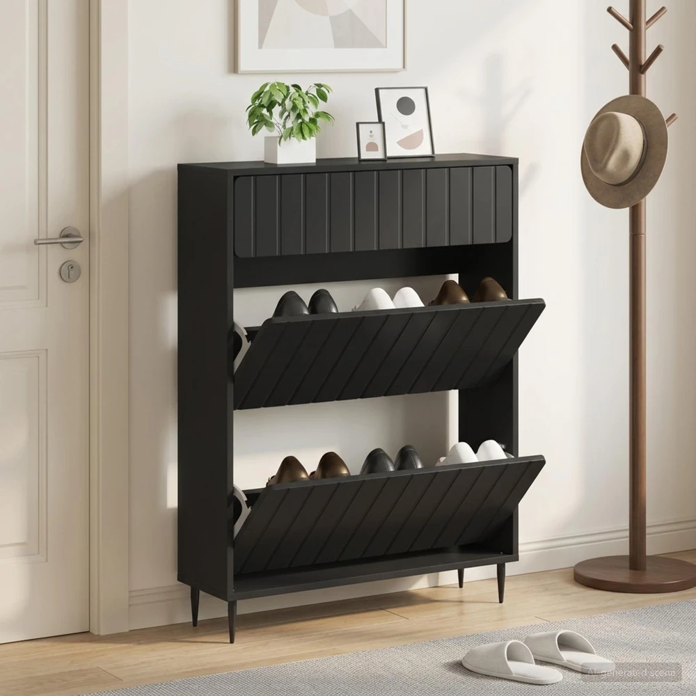 Batu skrynia ZWOLLE 78 x 24 x 103 cm Apdirbta mediena Juoda