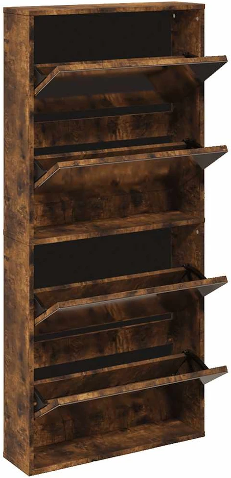 Batų spintelė su veidrodžiu, 4 aukštų, dūminė, 63x17x134cm