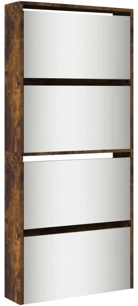 Batų spintelė su veidrodžiu, 4 aukštų, dūminė, 63x17x134cm