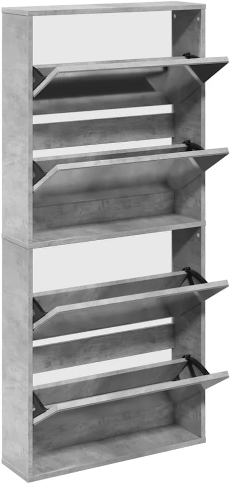 Batų spintelė su veidrodžiu, 4 aukštų, pilka, 63x17x134cm