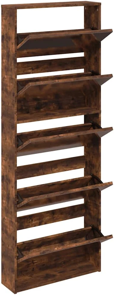 Batų spintelė su veidrodžiu, 5 aukštų, dūminė, 63x17x169,5cm