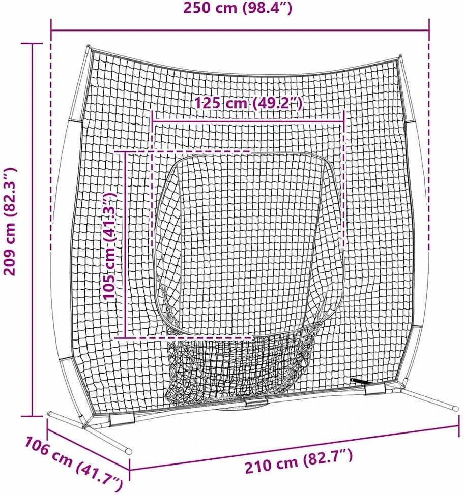 Beisbolo treniruočių tinklas Juoda 250 x 106 x 209 cm