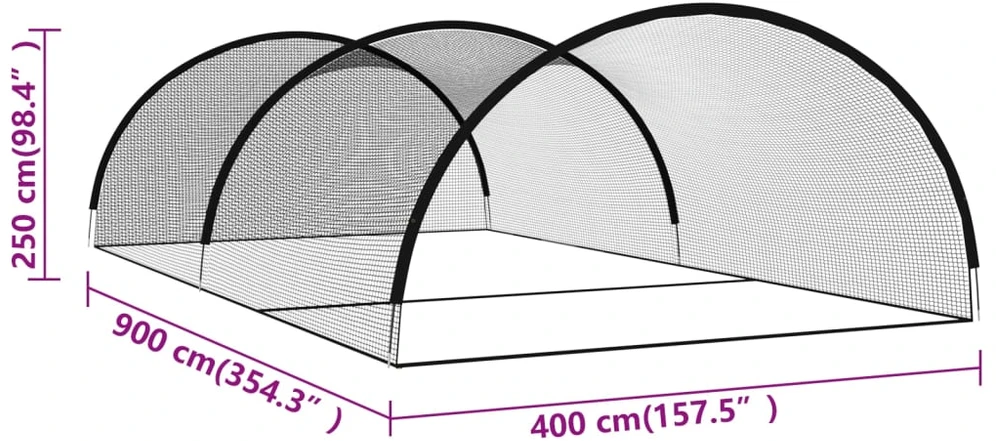 Beisbolo mušimo tinklas, juodas, 900x400x250cm, poliesteris