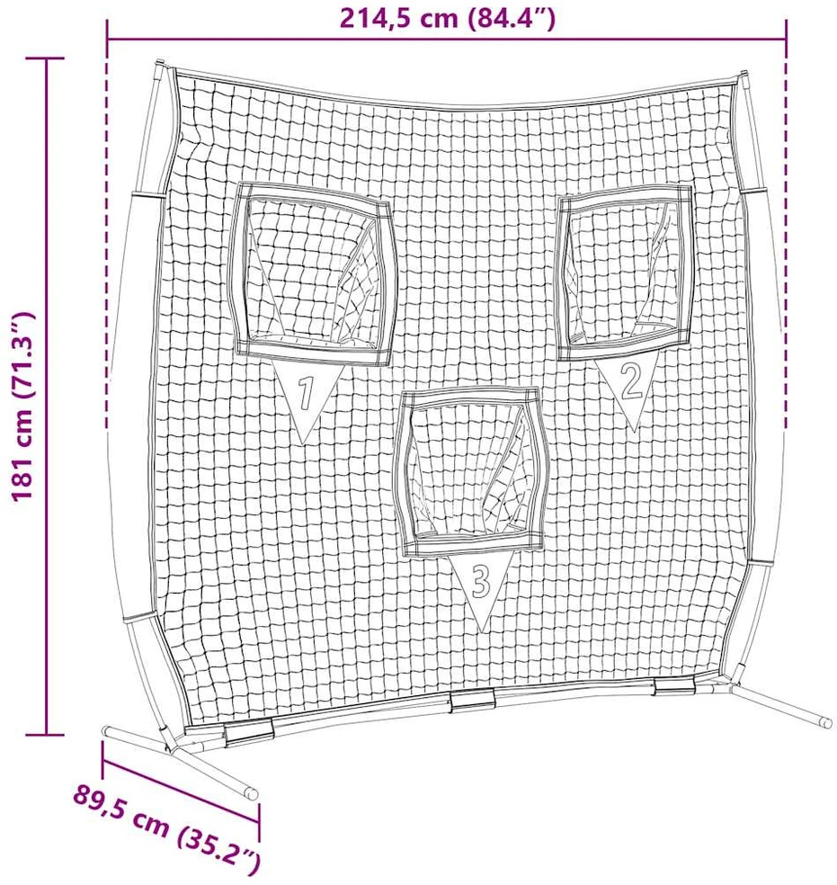 Beisbolo treniruočių tinklas Juoda 214,5 x 89,5 x 181 cm