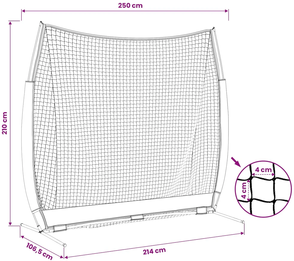Beisbolo treniruočių tinklas Juoda 250 x 106,5 x 210 cm