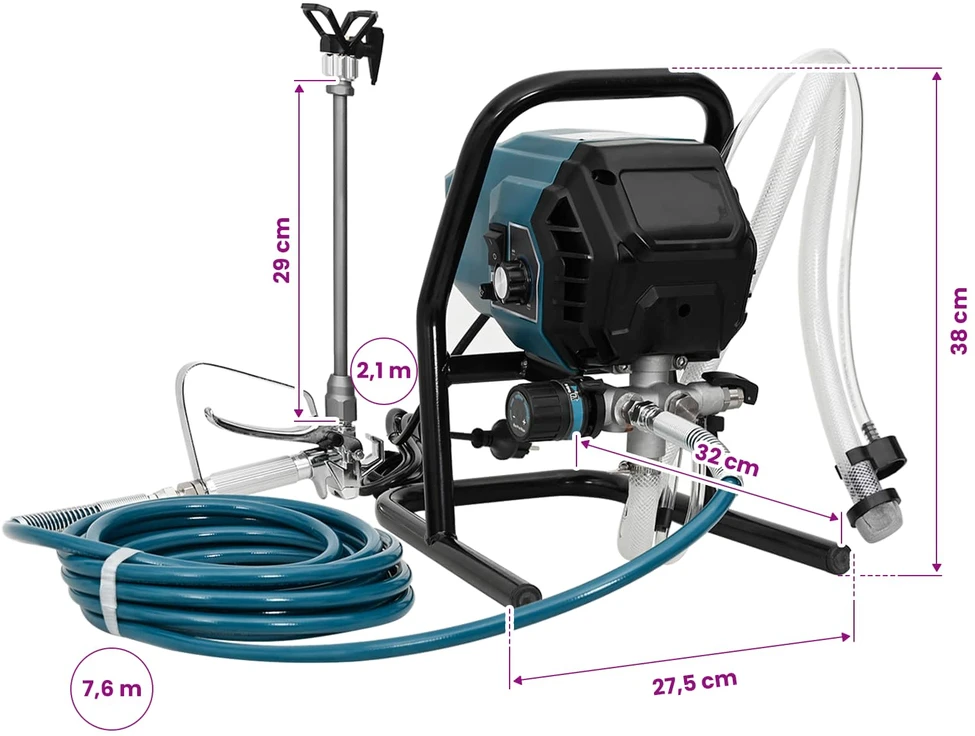Beoražis dažymo purkštuvas 7,6 m žarna 220V 1,5 L/min 200 Bar