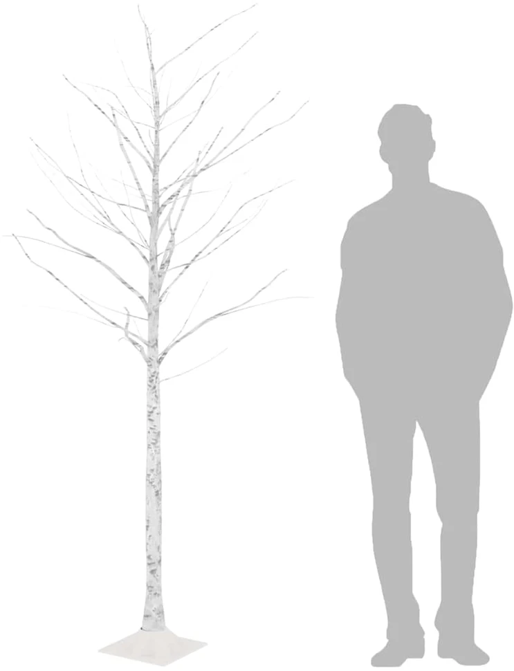 Beržas su 128 šiltomis baltomis LED lemputėmis, 220cm, baltas