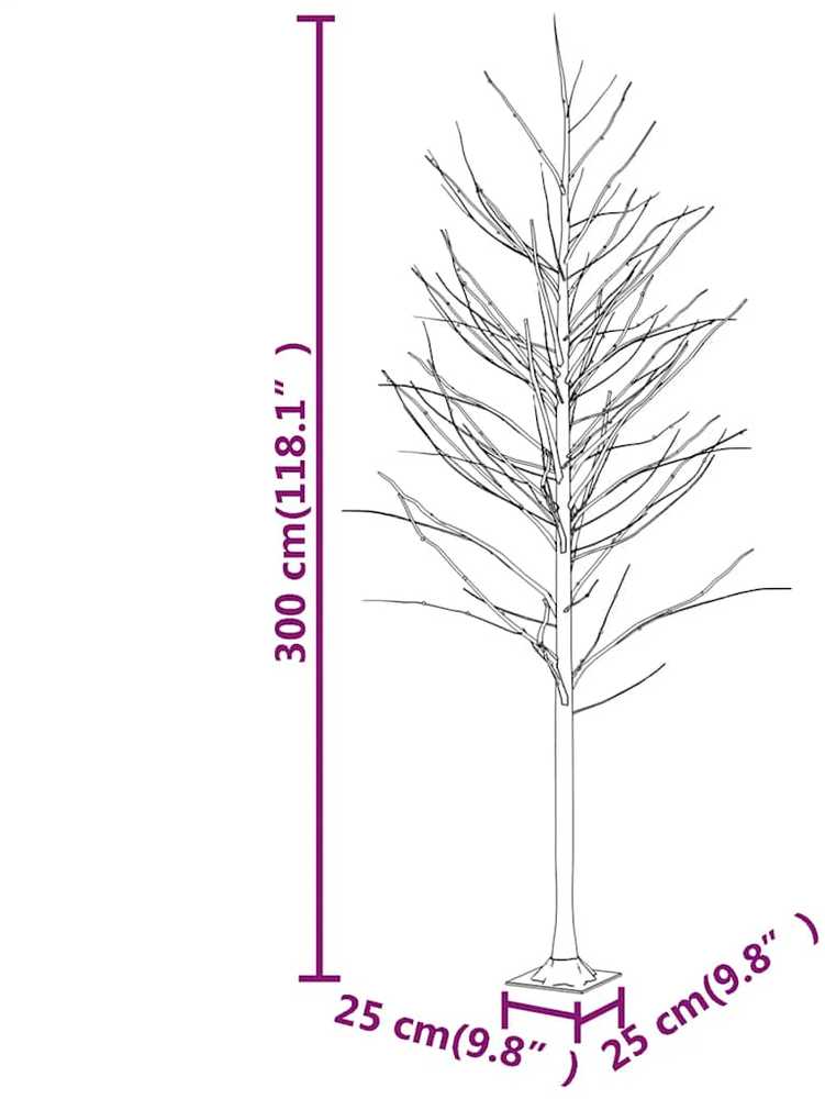 Beržas su 240 šiltų baltų LED lempučių, 300cm, baltas