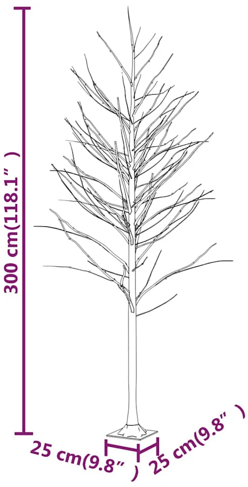 Beržas su 240 šiltų baltų LED lempučių, 300cm, baltas