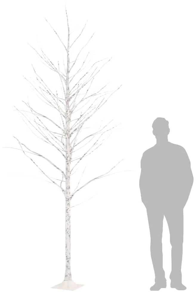 Beržas su 240 šiltų baltų LED lempučių, 300cm, baltas