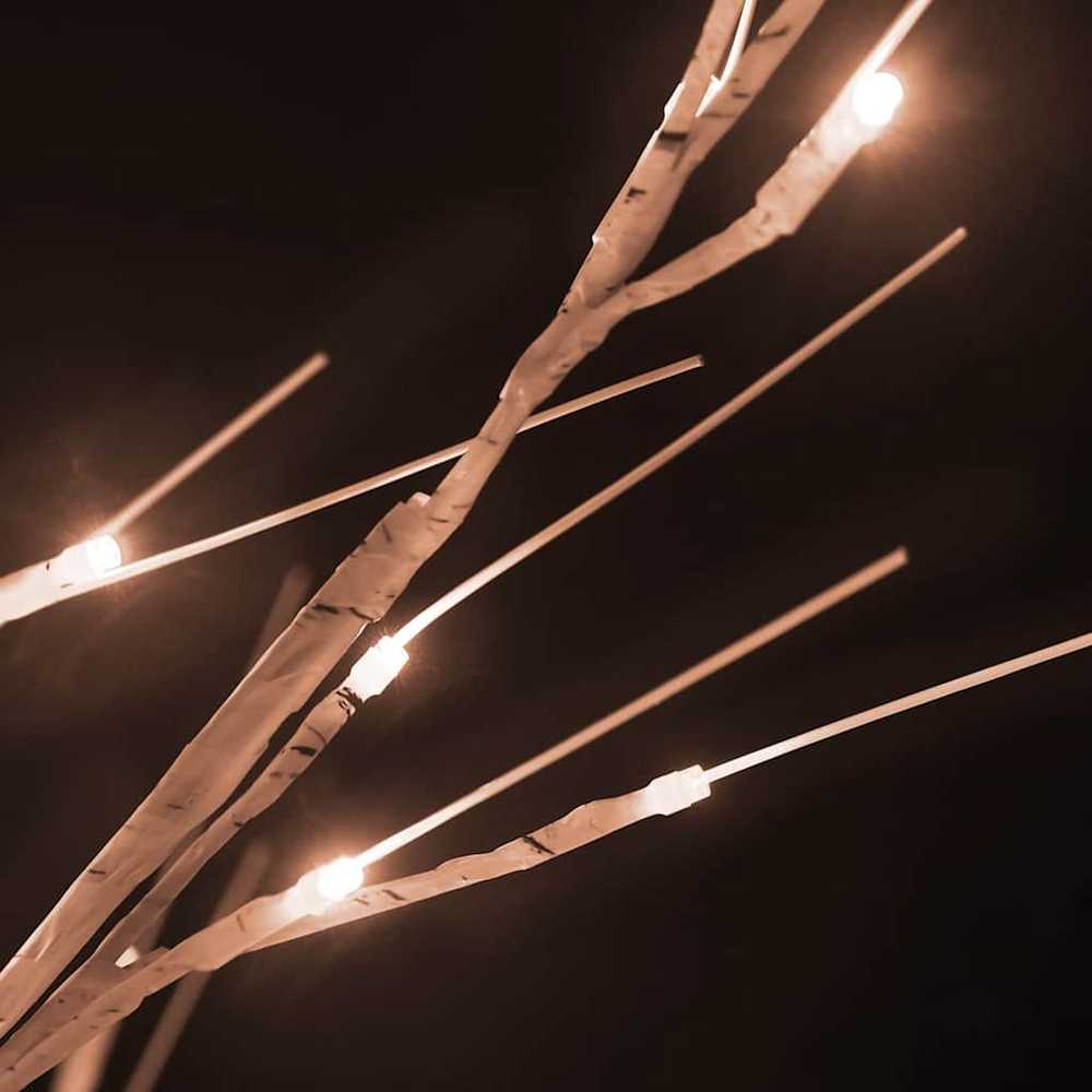 Beržas su 240 šiltų baltų LED lempučių, 300cm, baltas