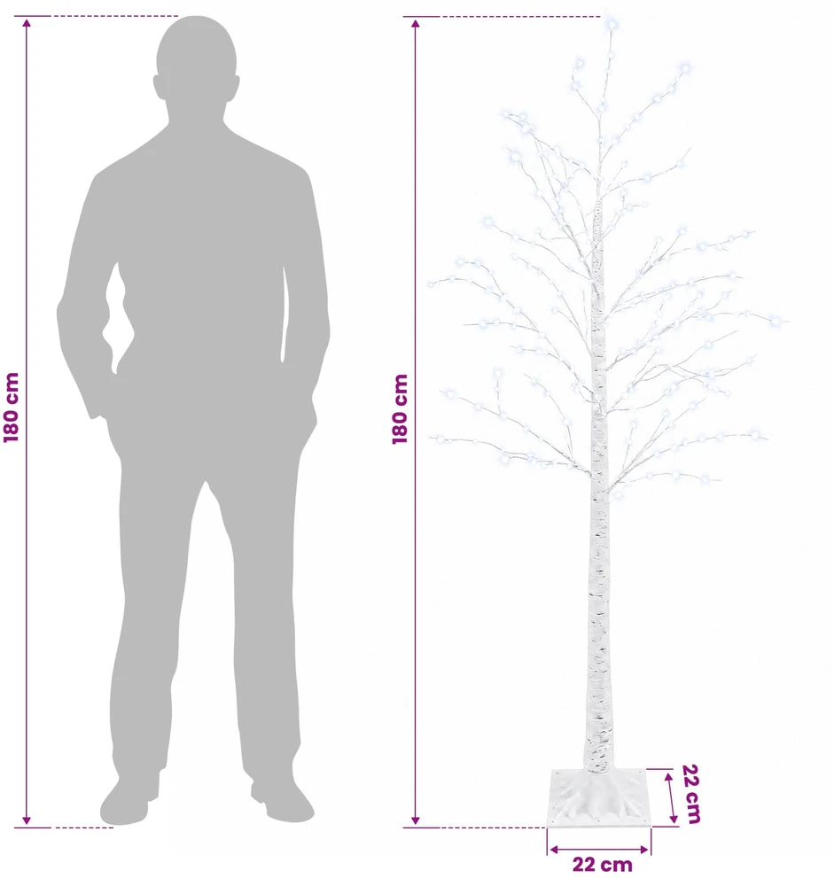 Beržinė Kalėdų eglutė Balta 22 x 22 x 180 cm Plastmasė 319 LED