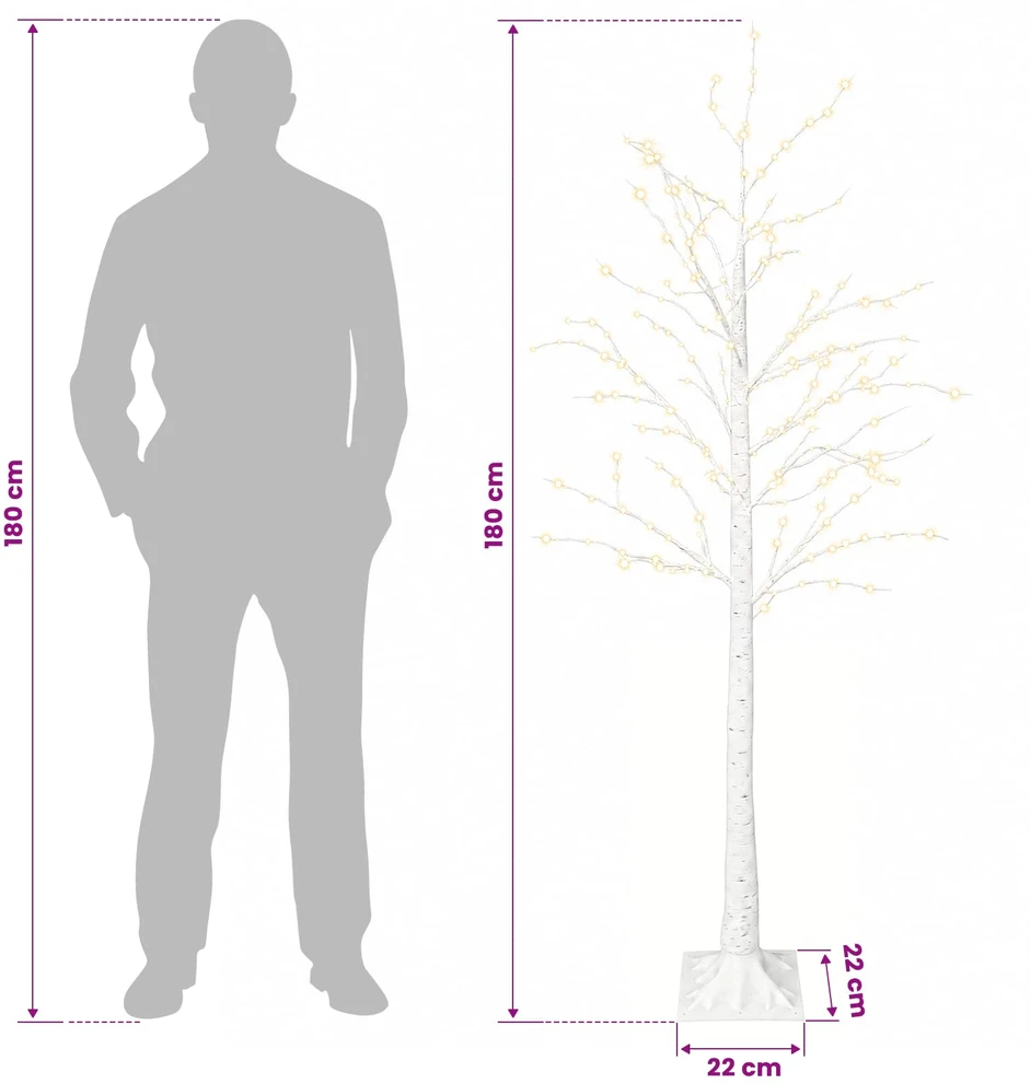 Beržinė Kalėdų eglutė Balta 22 x 22 x 180 cm Plastmasė 319 LED
