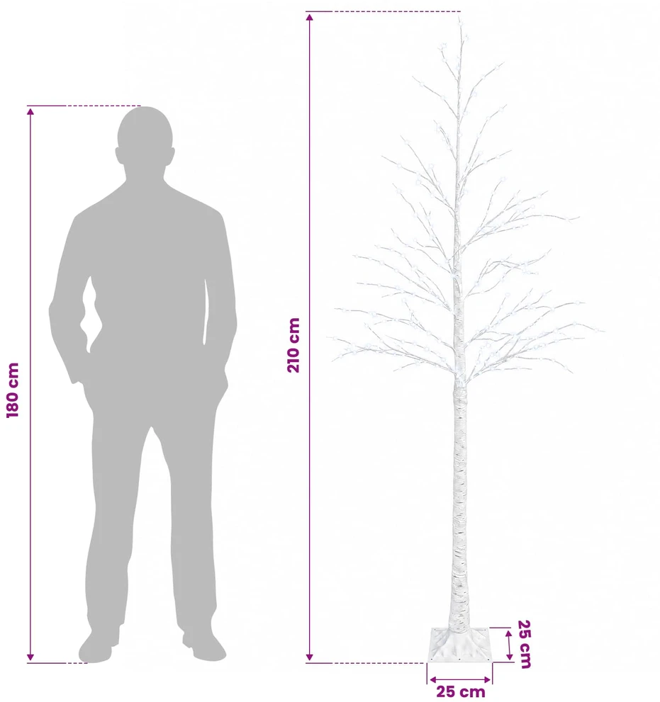 Beržinė Kalėdų eglutė Balta 25 x 25 x 210 cm Plastmasė 406 LED