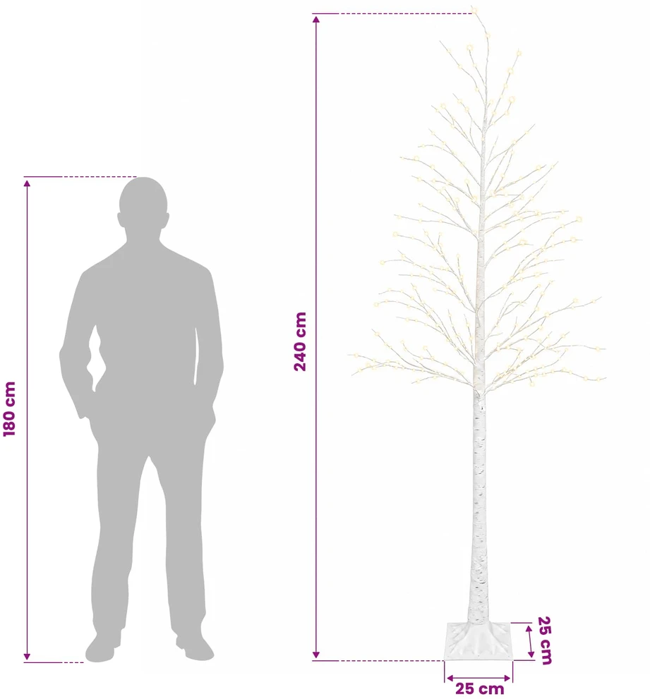 Beržinė Kalėdų eglutė Balta 25 x 25 x 240 cm Plastmasė 493 LED
