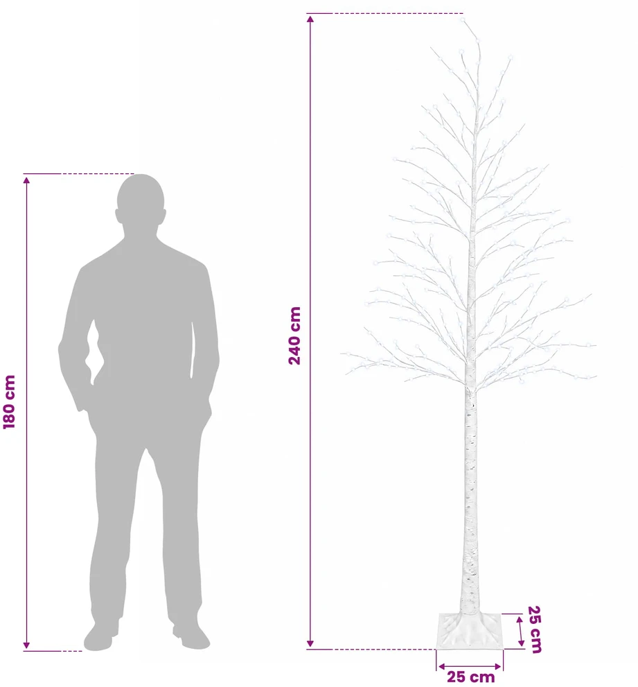 Beržinė Kalėdų eglutė Balta 25 x 25 x 240 cm Plastmasė 493 LED