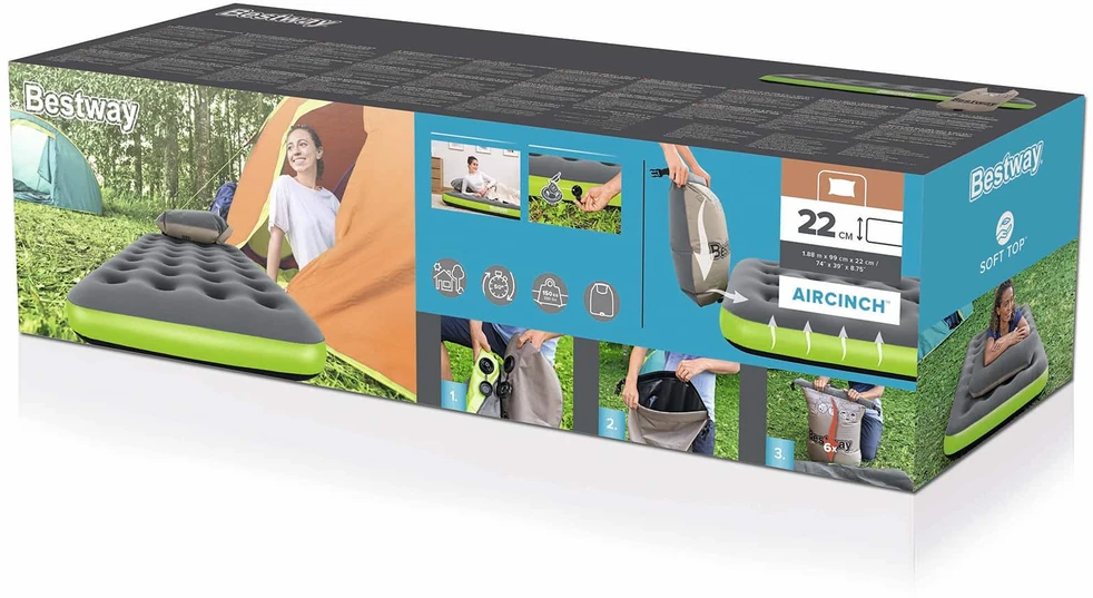 Pripučiamas turistinis čiužinys Bestway Pavillo Roll & Relax Twin, 188x99x22 cm