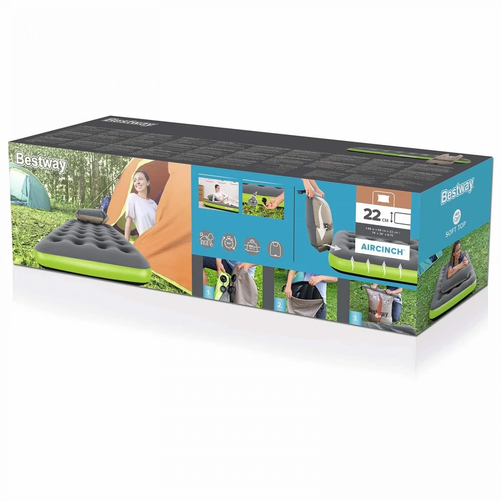 Pripučiamas turistinis čiužinys Bestway Pavillo Roll & Relax Twin, 188x99x22 cm