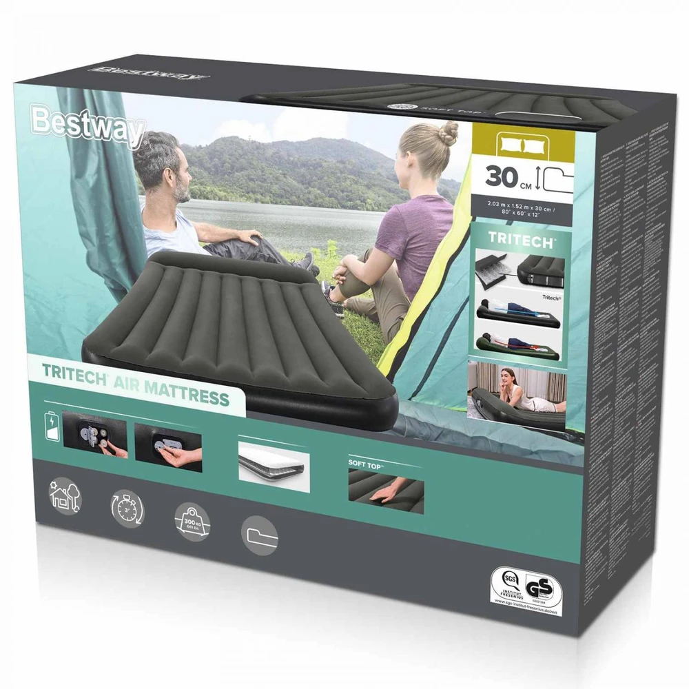 Bestway Pripučiamas čiužinys Tritech Airbed Queen su integruota pompa 67930 2.03m x 1.52m x 30cm