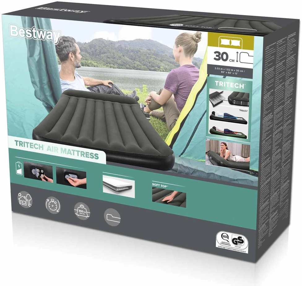 Bestway Pripučiamas čiužinys Tritech Airbed Queen su integruota pompa 67930 2.03m x 1.52m x 30cm