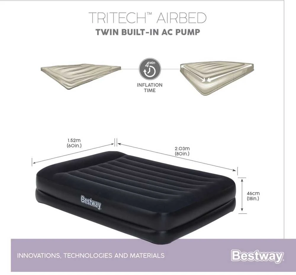 Bestway Patogus pripučiamas čiužinys 203x152x46 cm