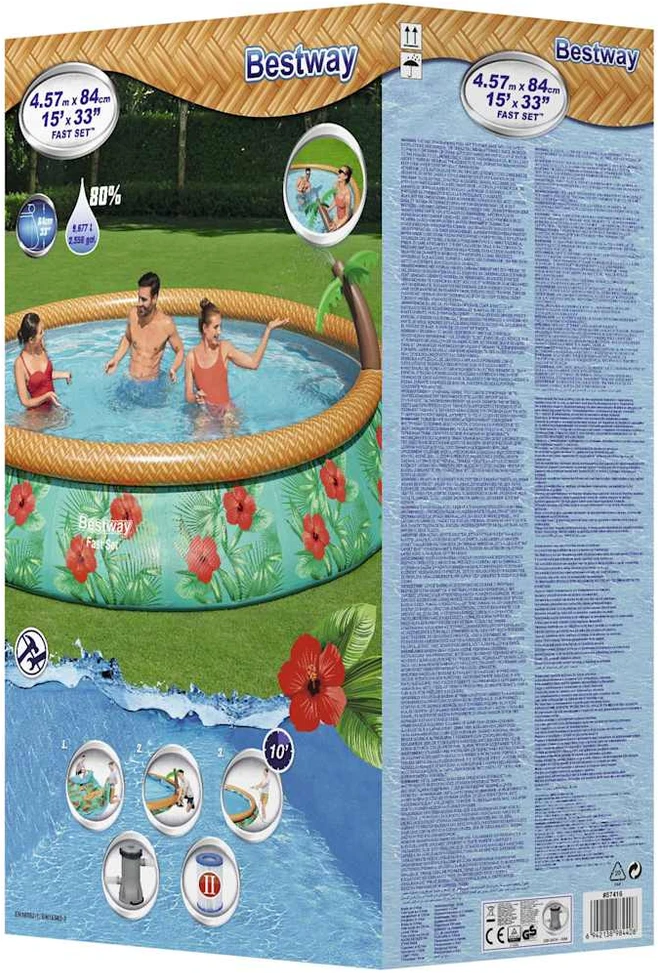 Bestway Pripučiamas baseinas Fast Set Paradise Palms, 457x84cm