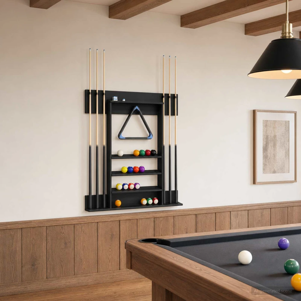 Biliardo lazdos stovas Apdirbta mediena 93 x 12 x 103 cm Juoda