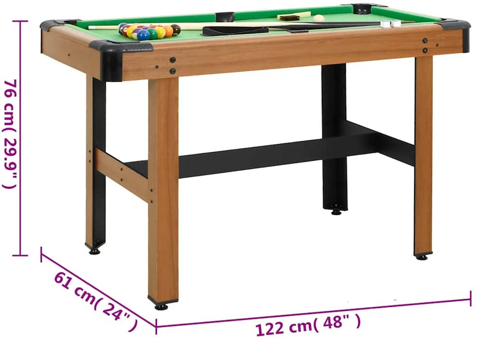 Biliardo stalas, 122x61x76cm, rudos spalvos, 4 pėdų ilgio