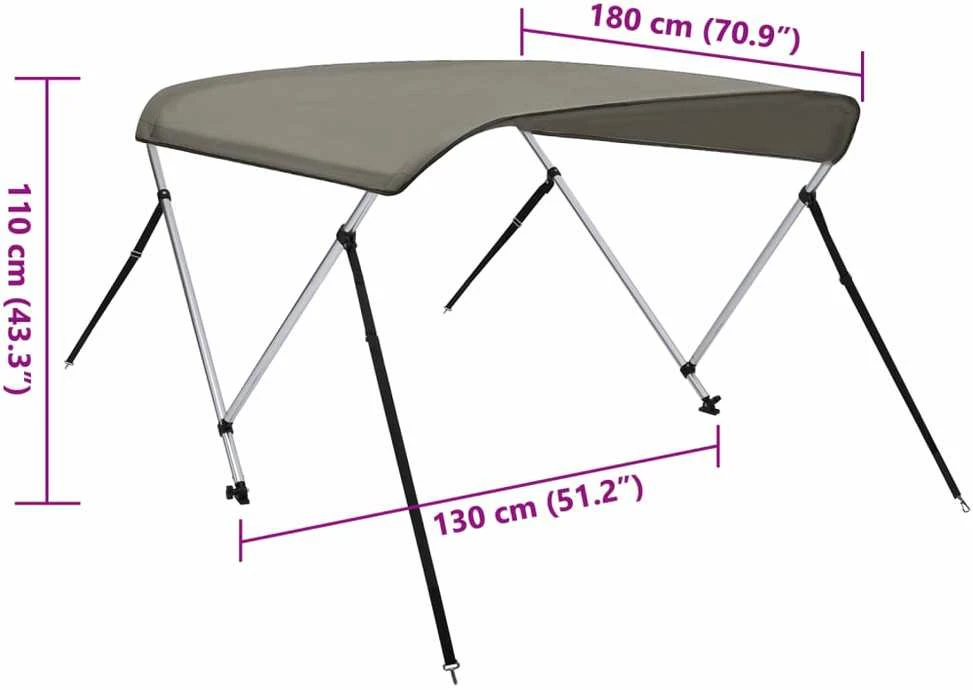 Bimini viršaus stogelis, pilkas, 180x130x110cm, 2 lankų rėmas