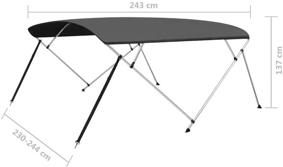 Bimini viršaus stogelis, antracito, 243x(230-244)x137cm