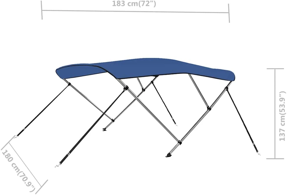 Bimini viršaus stogelis, mėlynas, 183x180x137cm, 3 lankų rėmas