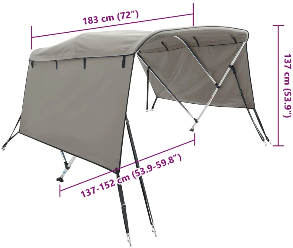 Bimini viršaus stogelis su sienomis, 183x(137-152)x137cm