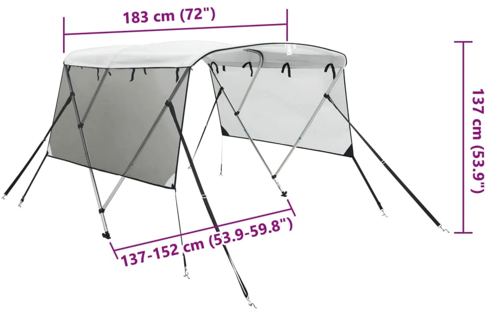 Bimini viršaus stogelis su sienomis, 183x(137-152)x137cm
