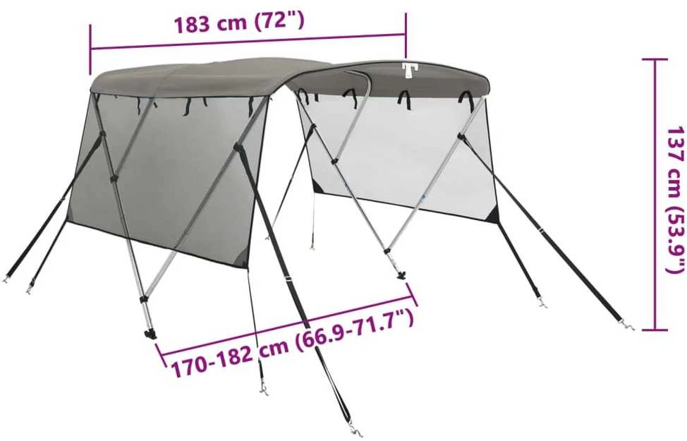 Bimini viršaus stogelis su sienomis, 183x(170-182)x137cm