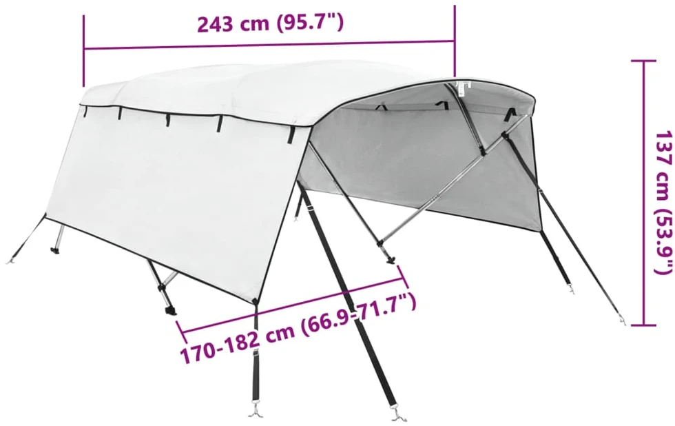 Bimini viršaus stogelis su sienomis, 243x(170-182)x137cm