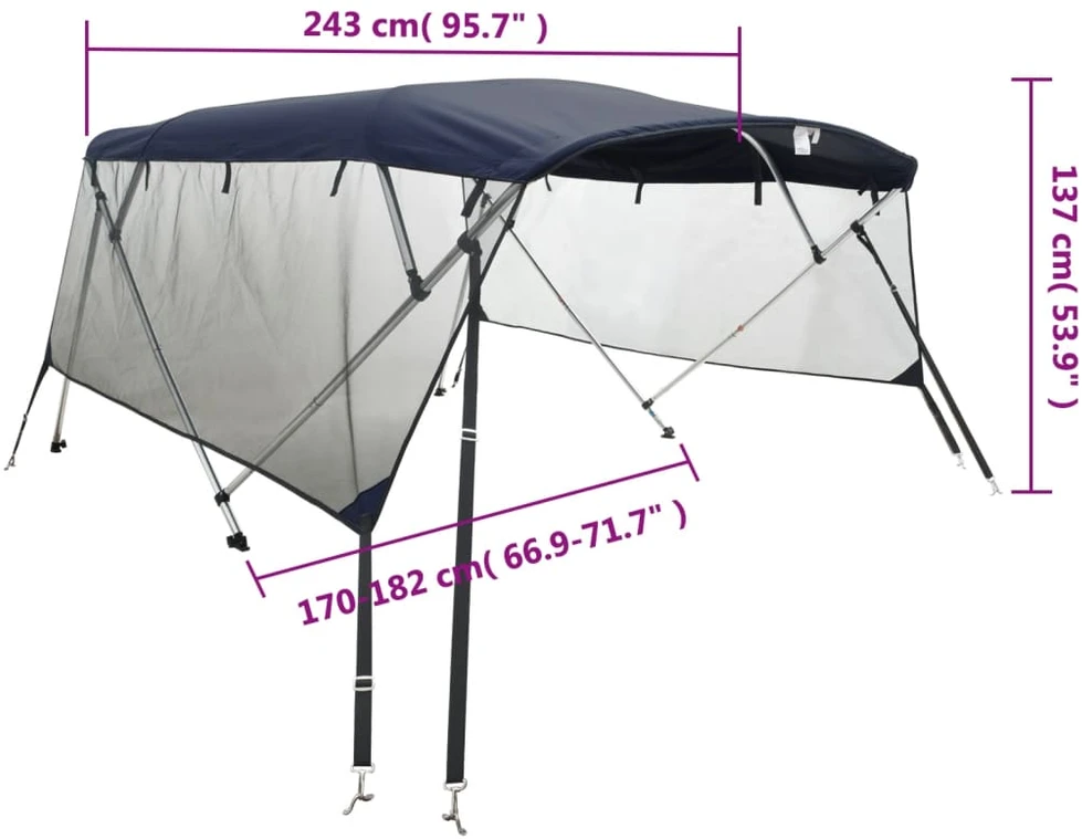 Bimini viršaus stogelis su sienomis, 243x(170-182)x137cm