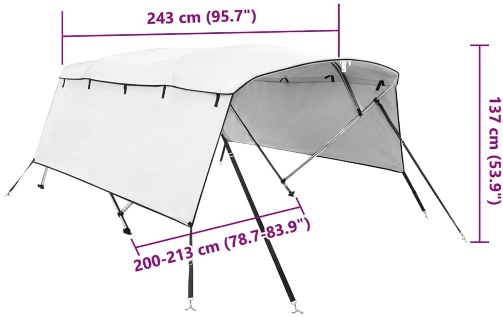 Bimini viršaus stogelis su sienomis, 243x(200-213)x137cm