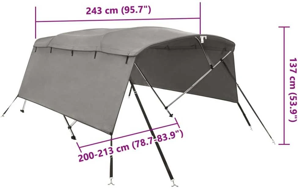 Bimini viršaus stogelis su sienomis, 243x(200-213)x137cm