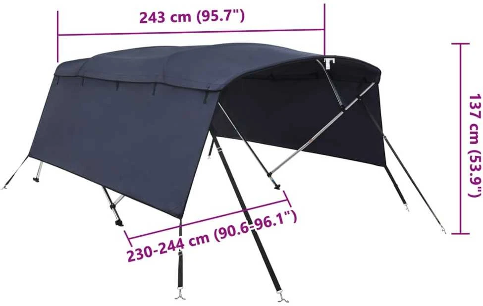 Bimini viršaus stogelis su sienomis, 243x(230-244)x137cm