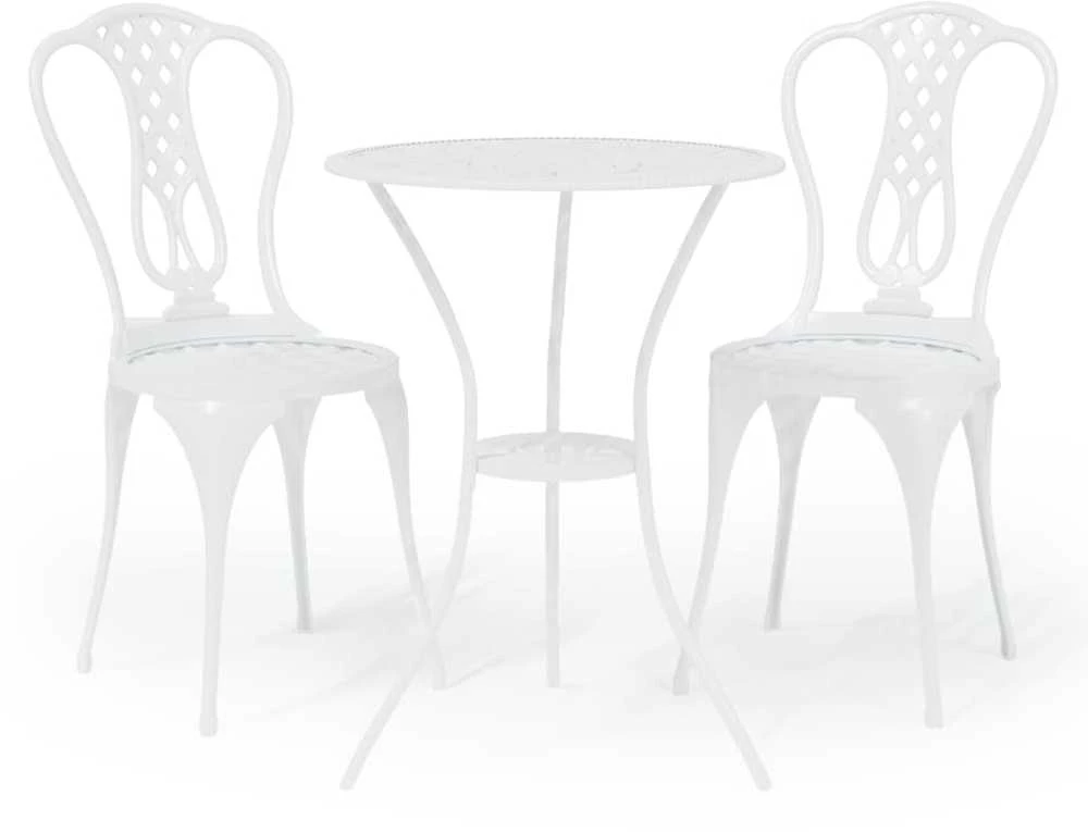 Lauko baldų komplektas Bistro baldų komplektas, 3 dalių, baltas, lietas aliuminis