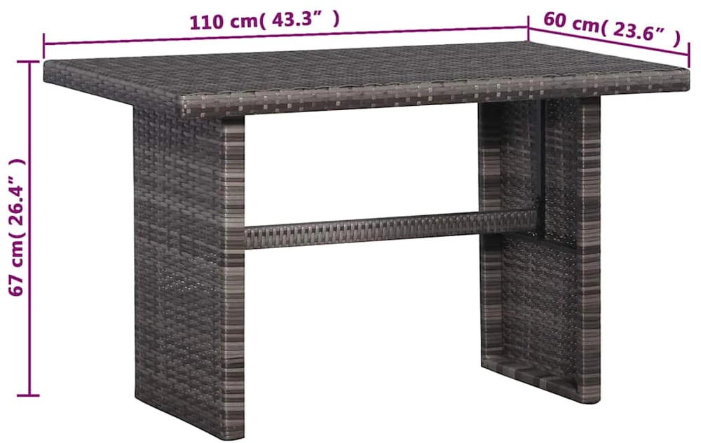 Lauko baldų komplektas Bistro baldų komplektas su pag., 3d., pilkas, ratanas