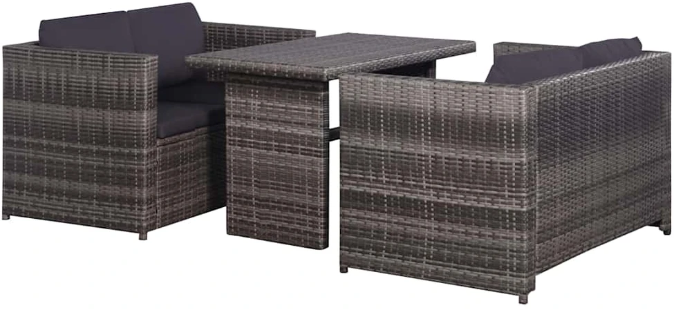 Lauko baldų komplektas Bistro baldų komplektas su pag., 3d., pilkas, ratanas